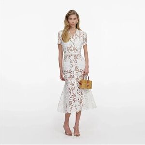 Self-Portrait NEW WHITE LACE COLLARED MIDI DRESS